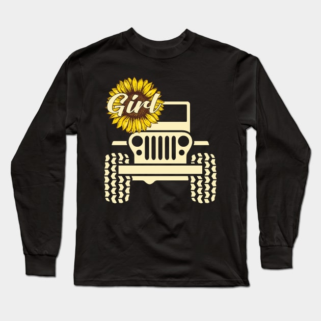 Jeep Sunflower Jeep Girl Jeep Women Long Sleeve T-Shirt by Jane Sky